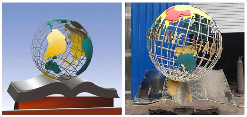 不銹鋼地球，景觀地球雕塑，學校地球儀擺件